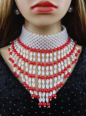 欧美夸张仿珍珠流苏项链女锁骨链