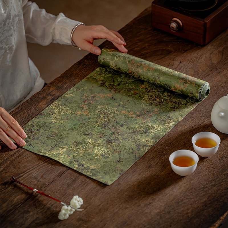 复古防水仿云纱茶席双层中式禅意茶桌旗茶垫布轻奢茶台茶几布桌布,淘宝优惠券,粉丝福利购,淘宝优惠卷