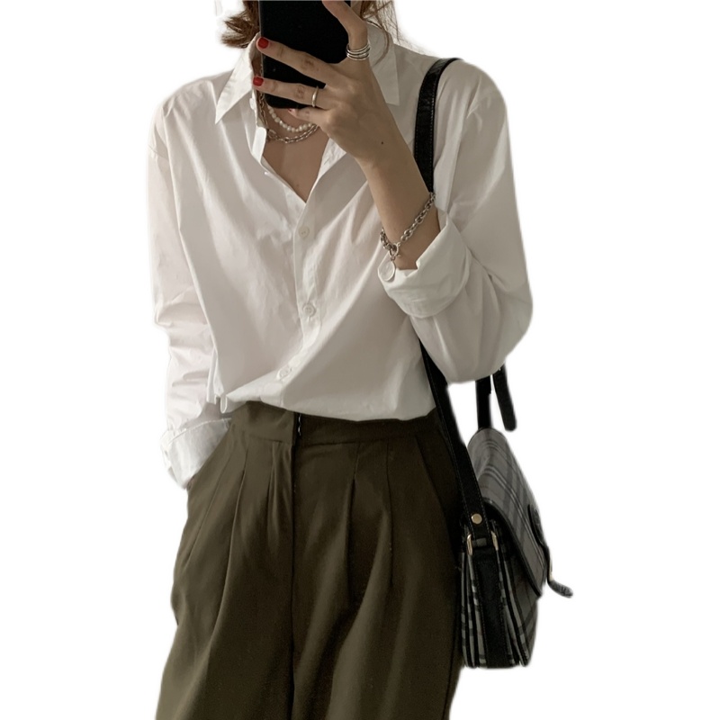 春秋新款纯棉白色衬衫女韩范宽松百搭显瘦气质衬衣上衣洋气打底衫,淘宝优惠券,粉丝福利购,淘宝优惠卷