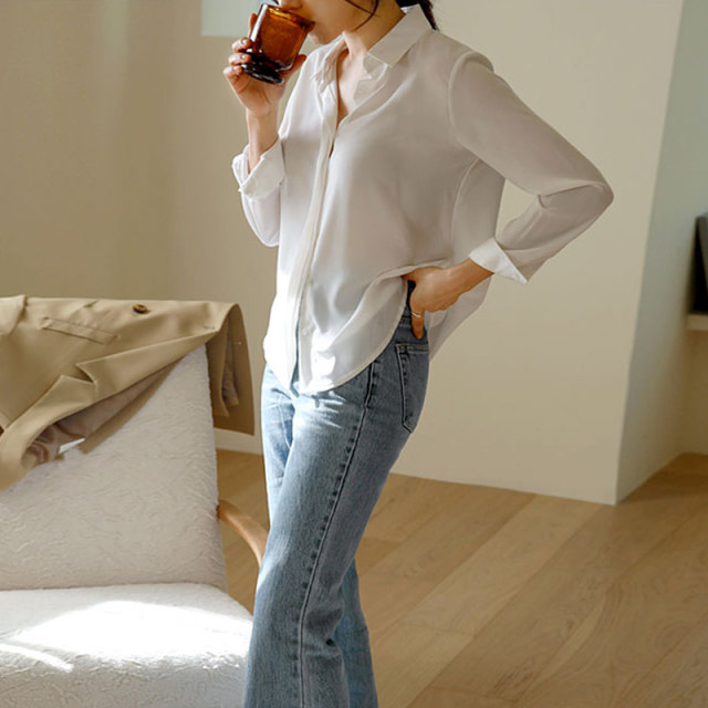 Long-sleeved versatile slim chiffon shirt