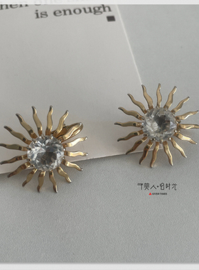 vintage的太阳造型水钻耳夹耳畔