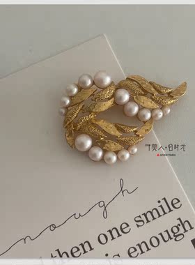 金色珍珠古典胸针 予美人vintage
