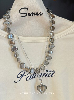 云岛有羊不规则水晶串珠爱心颈链