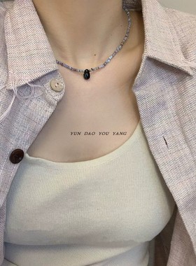 云岛有羊黑色天然石串珠锁骨链潮