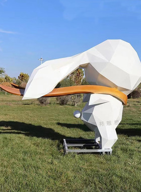 不锈钢几何兔子 金属切面发光动物网红兔摆放户外景观广场商业街