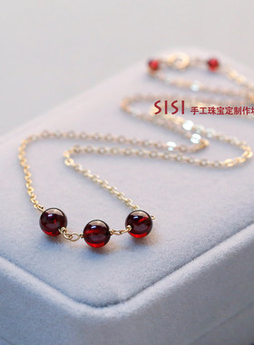 原创手工定制石榴石14k包金项链