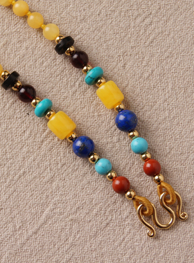 蜜蜡青金石貔貅吊坠绳佛牌链子