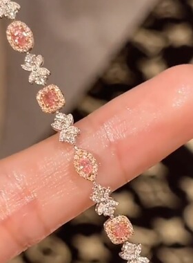 法式轻奢方糖粉锆蝴蝶结手链女ins超仙甜美风手环奢华高级感手饰
