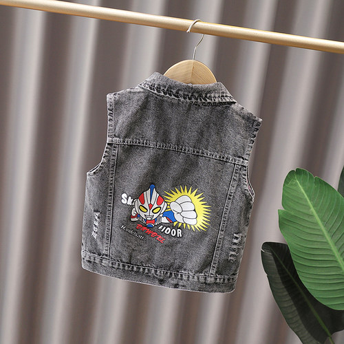 清仓儿童软牛仔马甲男童2026春秋新款韩版宝宝卡通背心小童帅气 - 图0