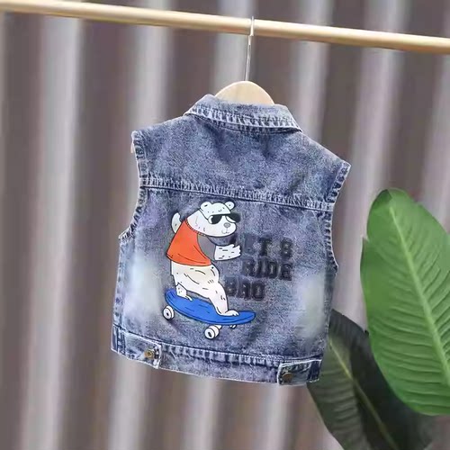 清仓儿童软牛仔马甲男童2026春秋新款韩版宝宝卡通背心小童帅气 - 图1