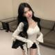 Pure Desire Hot Girl Square Neck Bell Sleeve White Sleeve T-shirt Design Irregular Ruffles Ribbon Slim Fit Top