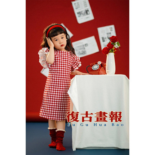 元旦复古港风演出服主题潮童T台走秀服装幼儿园运动会格子裙女童 - 图0