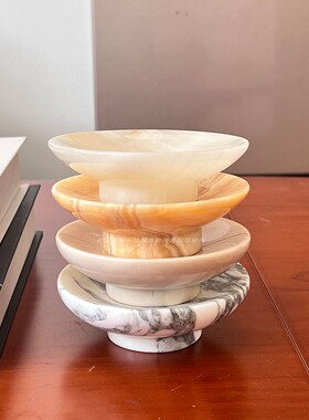 天然大理石小摆件圆形装饰小托盘