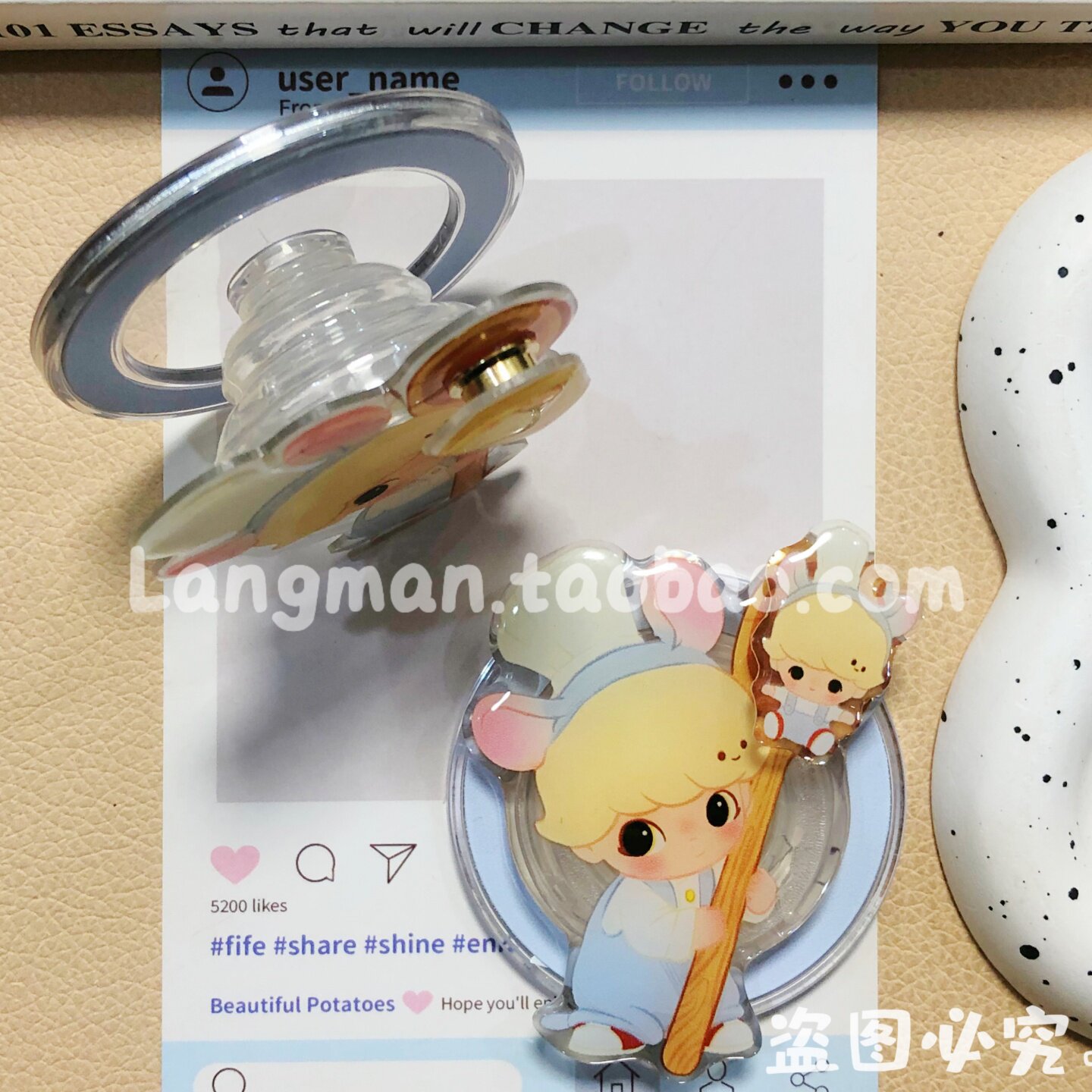 Cute chef magnetic ring with rotatable phone holder