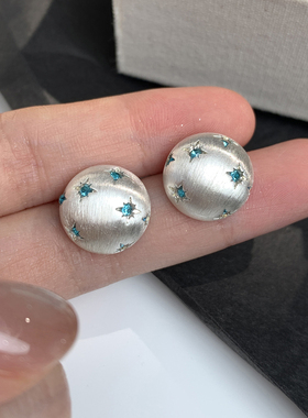 迷度S925银针蓝锆星耳钉