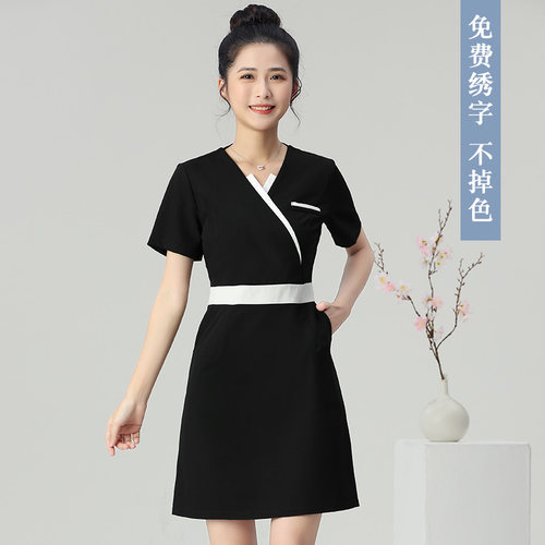 新款美容师工作服女夏时尚气质美容院服装足疗店技师服连衣裙短袖 - 图0