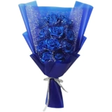 Синий набор материалов, лента с розой в составе, реалистичная упаковка, «сделай сам», букет