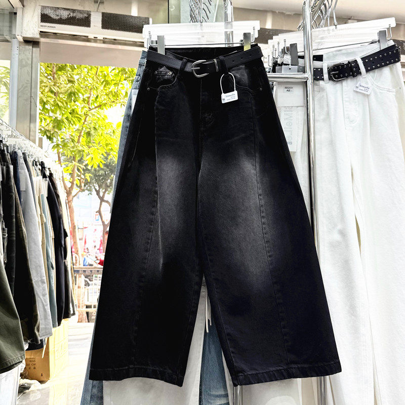 时髦精的8分裤夏季韩版复古深蓝全棉洗水宽松阔腿八分牛仔裤女,淘宝优惠券,粉丝福利购,淘宝优惠卷