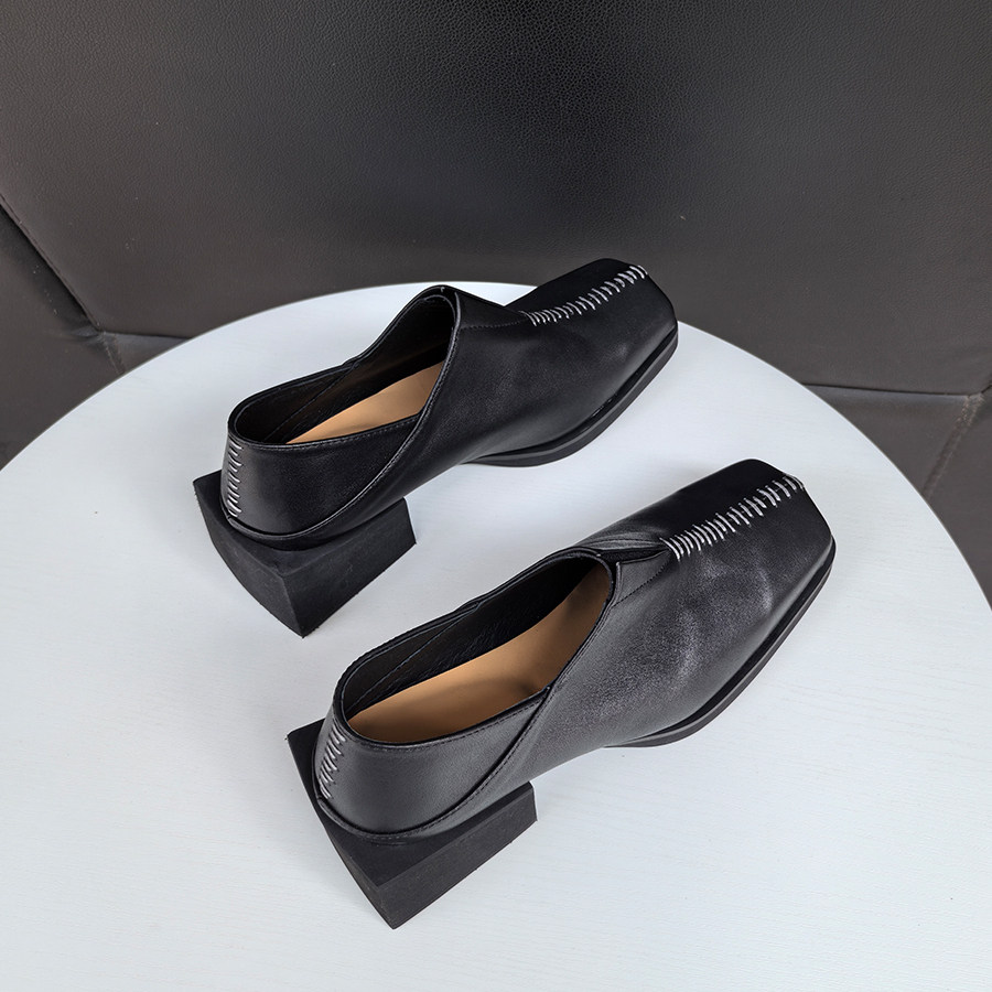 原创设计方头缝线单鞋女暗黑复古方头皮鞋手工缝线真皮方跟乐福鞋,淘宝优惠券,粉丝福利购,淘宝优惠卷