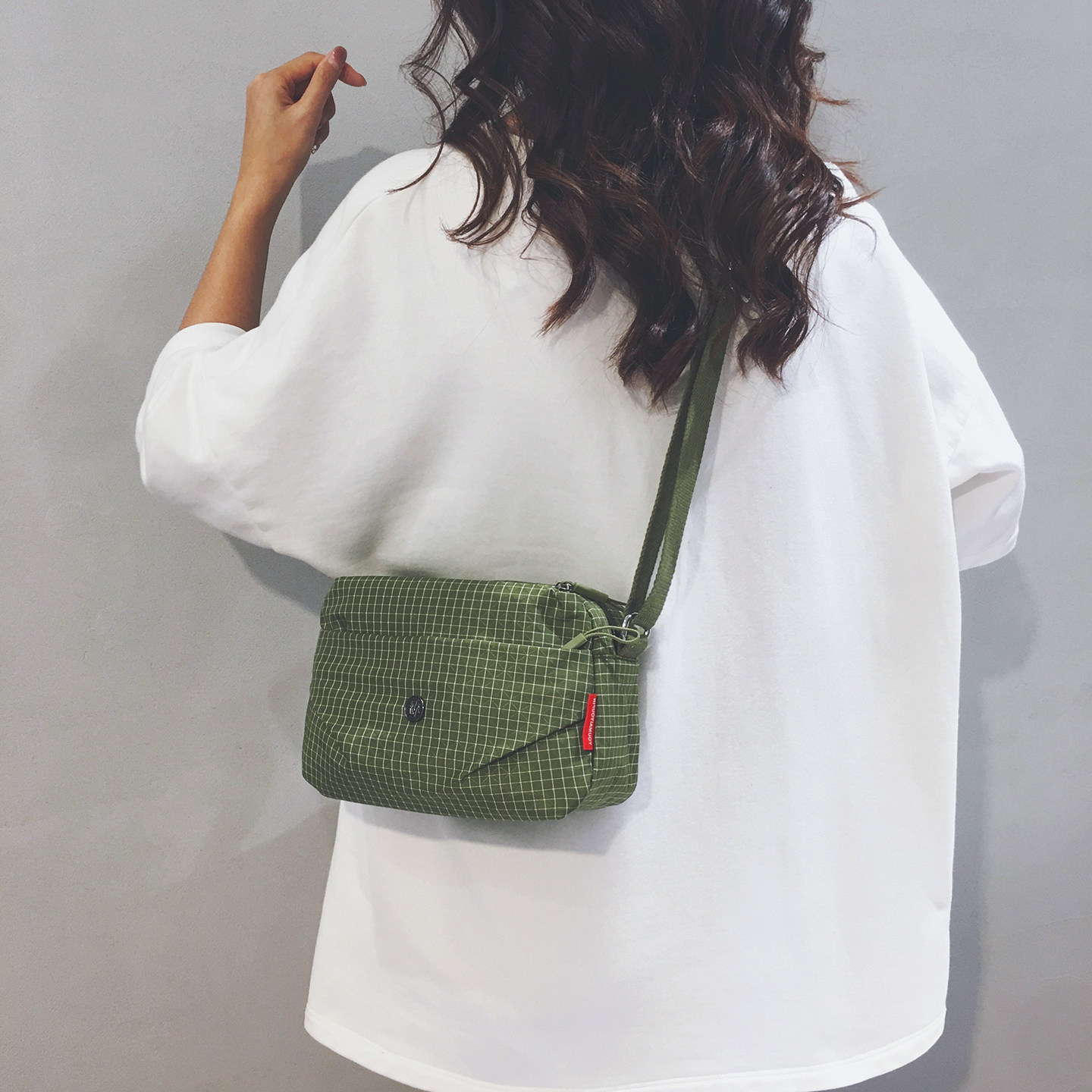 Linglan four-color fashionable plaid canvas crossbody small square bag
