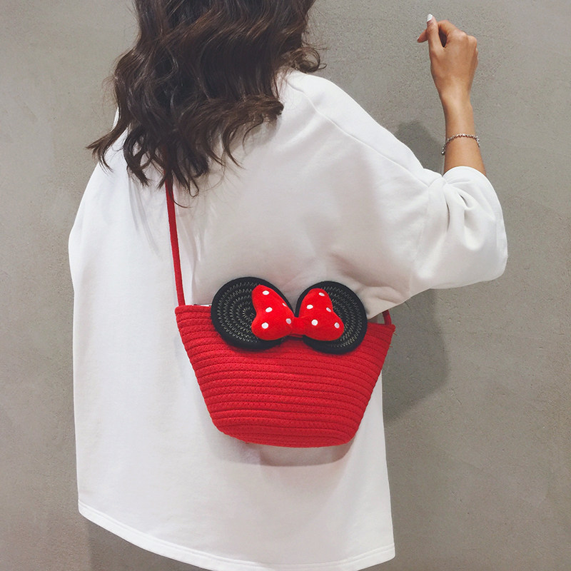 夏天红色可爱草编包包女2025新款小众手机包海边编织斜挎小水桶包,淘宝优惠券,粉丝福利购,淘宝优惠卷