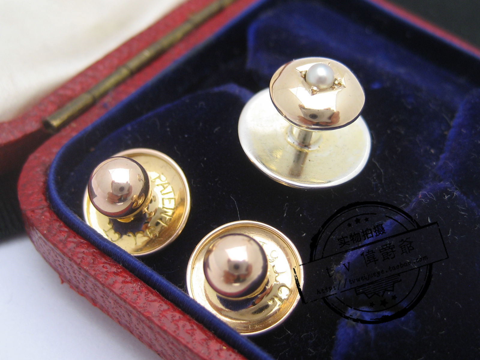 代购 古董爱德华七世时期装饰艺术9k9ct黄金珍珠袖扣男士衬衫螺