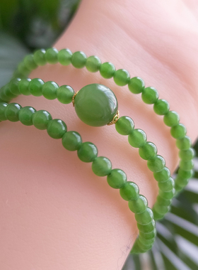 新疆和田玉碧玉手串女士16颗108颗单圈俄料圆珠老型珠女手链