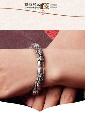 双龙头足银饰手镯手工定做男式