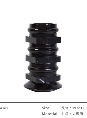 现代轻奢新中式黑色大理石层叠花器客厅餐厅花瓶样板房饰品摆件i.