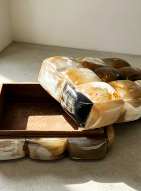 印度进口天然牛骨首饰盒 轻奢样板房玄关小众设计师软装收纳摆件