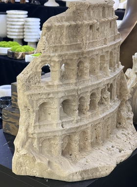 侘寂中古罗马古建筑黄洞石雕塑法式轻奢酒店样板房玄关装饰摆件