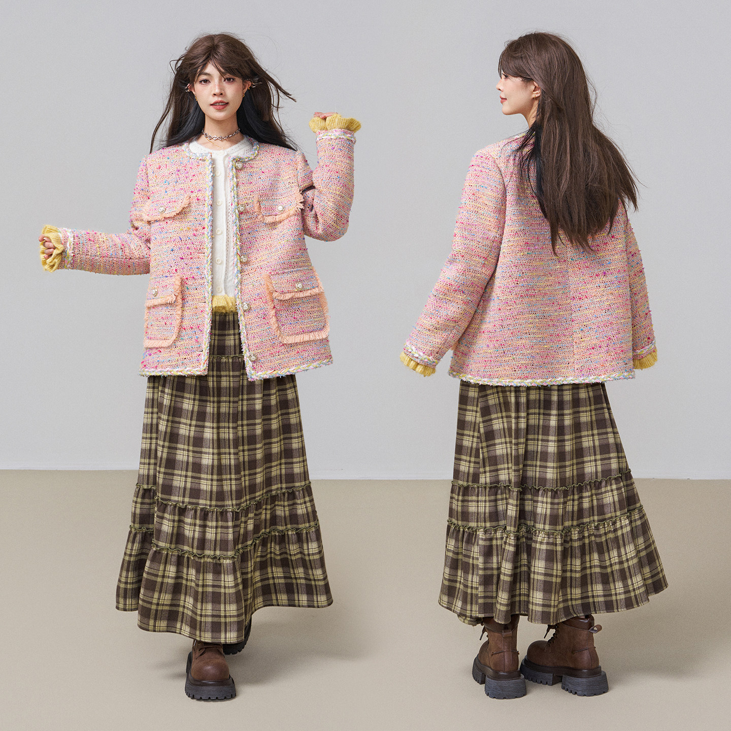 KEIKO [夹棉]小香风编织粗花呢外套春季温柔法式粉色短款毛呢大衣,淘宝优惠券,粉丝福利购,淘宝优惠卷