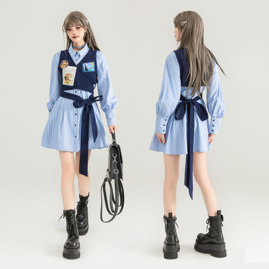 KEIKO fake two-piece preppy shirt dress
