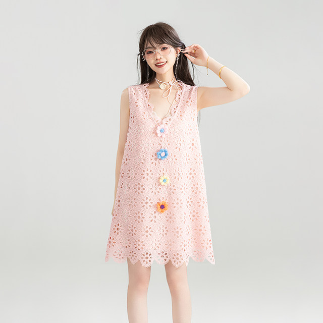 KEIKO three-dimensional tie flower hollow hook pattern dress