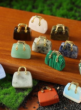 天然水晶原石迷你手提包 装饰摆件水晶雕刻件 ins风粉晶创意批发