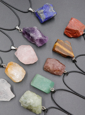 欧美饰品 天然石原石吊坠 水晶玛瑙多色石不规则草莓晶粉晶