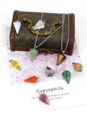 TikTok直播热卖天然石水晶切面锥形六角柱子弹头灵摆项链吊坠