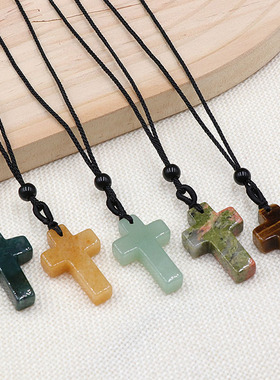 天然水晶玛瑙感恩节礼物玛瑙编织半宝石十字架项链毛衣链主内
