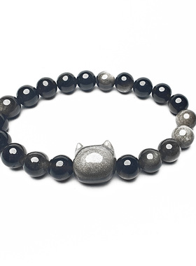 银曜石手链女生金银猫头送男士女友礼物七夕情人节情侣手串夏