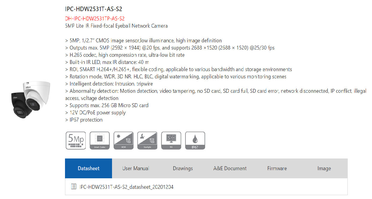 大华500万英文版DH-IPC-HDW2531TP-AS-S2网络摄像机5MP IP camera - 图0