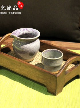 日式茶盘泰国收纳盘复古实木藤编