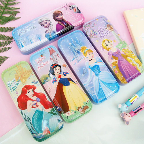 学生文具盒迪士尼冰雪奇缘公主双层铁铅笔盒可爱多功能创意笔盒 - 图0