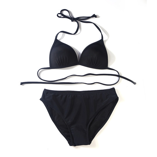 新款泳衣女性感黑色小胸聚拢三点式模特显腿长服表艺考比基尼泳装