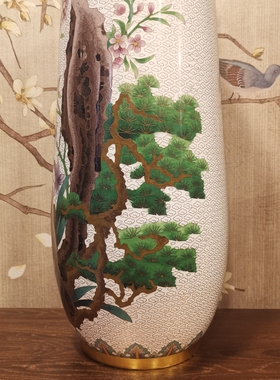 精工景泰蓝花瓶铜胎掐丝珐琅二线瓶15英寸白色摆件