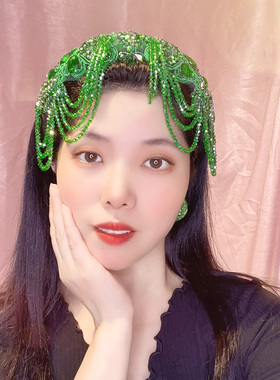 仙美原创手工绿色水晶流苏发箍