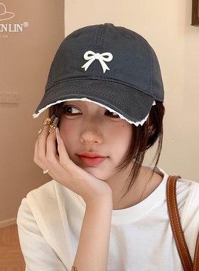 韩系甜美蕾丝花边蝴蝶结鸭舌帽女显脸小百搭春夏棒球帽遮阳防晒帽