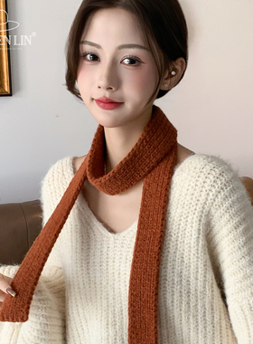 韩系针织细窄长条围巾女秋冬保暖
