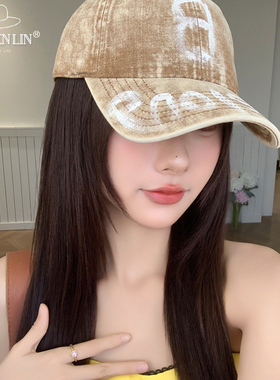 美式涂鸦字母灰色棒球帽女高级感宽檐大头围显脸小百搭鸭舌帽男潮