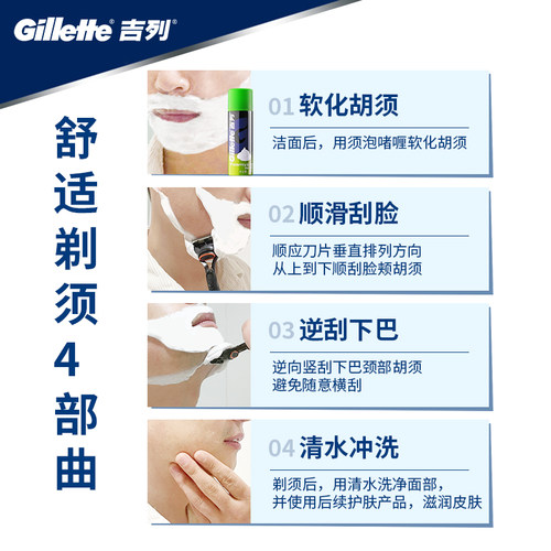 吉列剃须泡沫210g男士刮胡泡沫吉利剃须刮胡膏剃须刀泡沫3瓶装 - 图3
