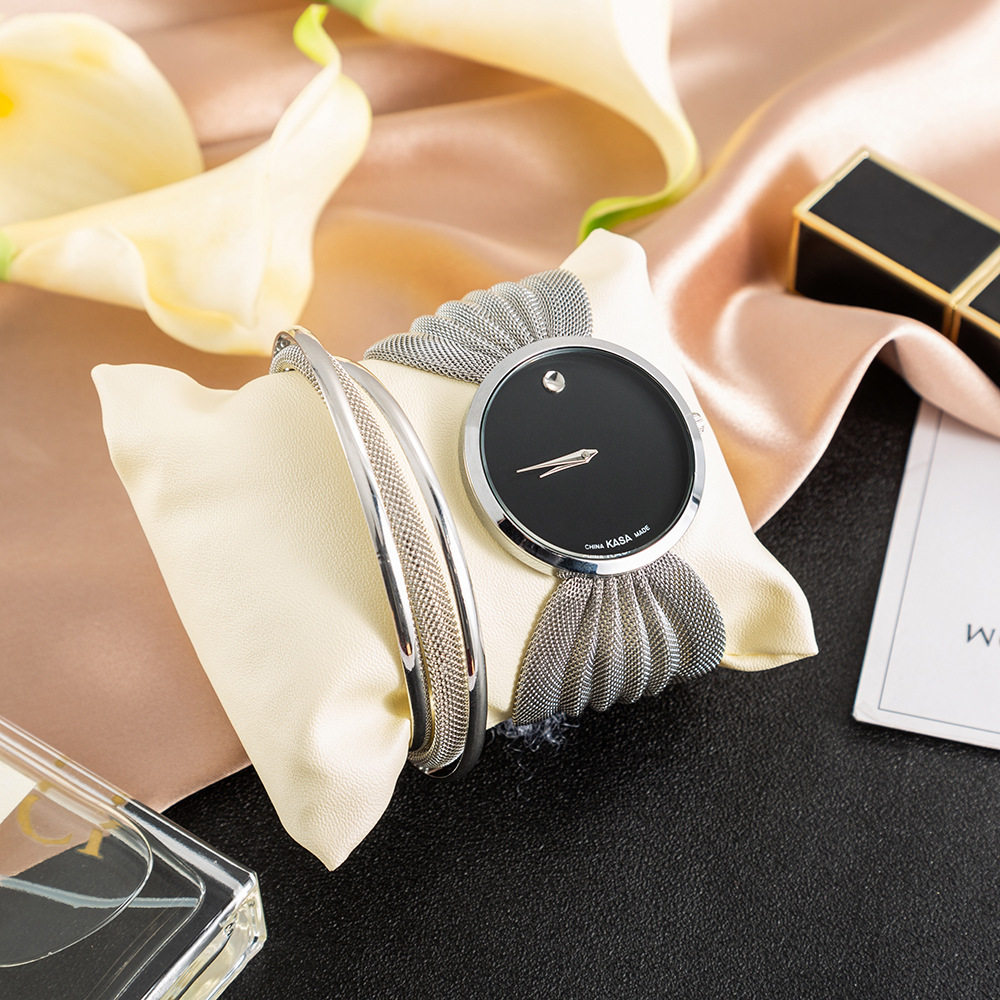 奢华2件套女表 精美礼盒装网带腕表欧美简约大气时尚手镯女士手表,淘宝优惠券,粉丝福利购,淘宝优惠卷